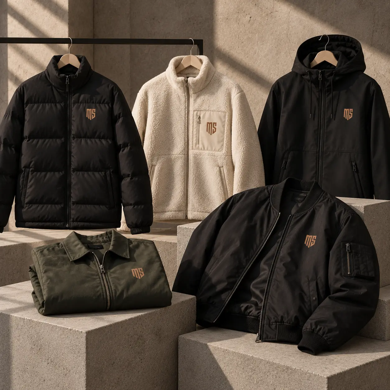 Streetwearjackor i svart, off-white och grönt
