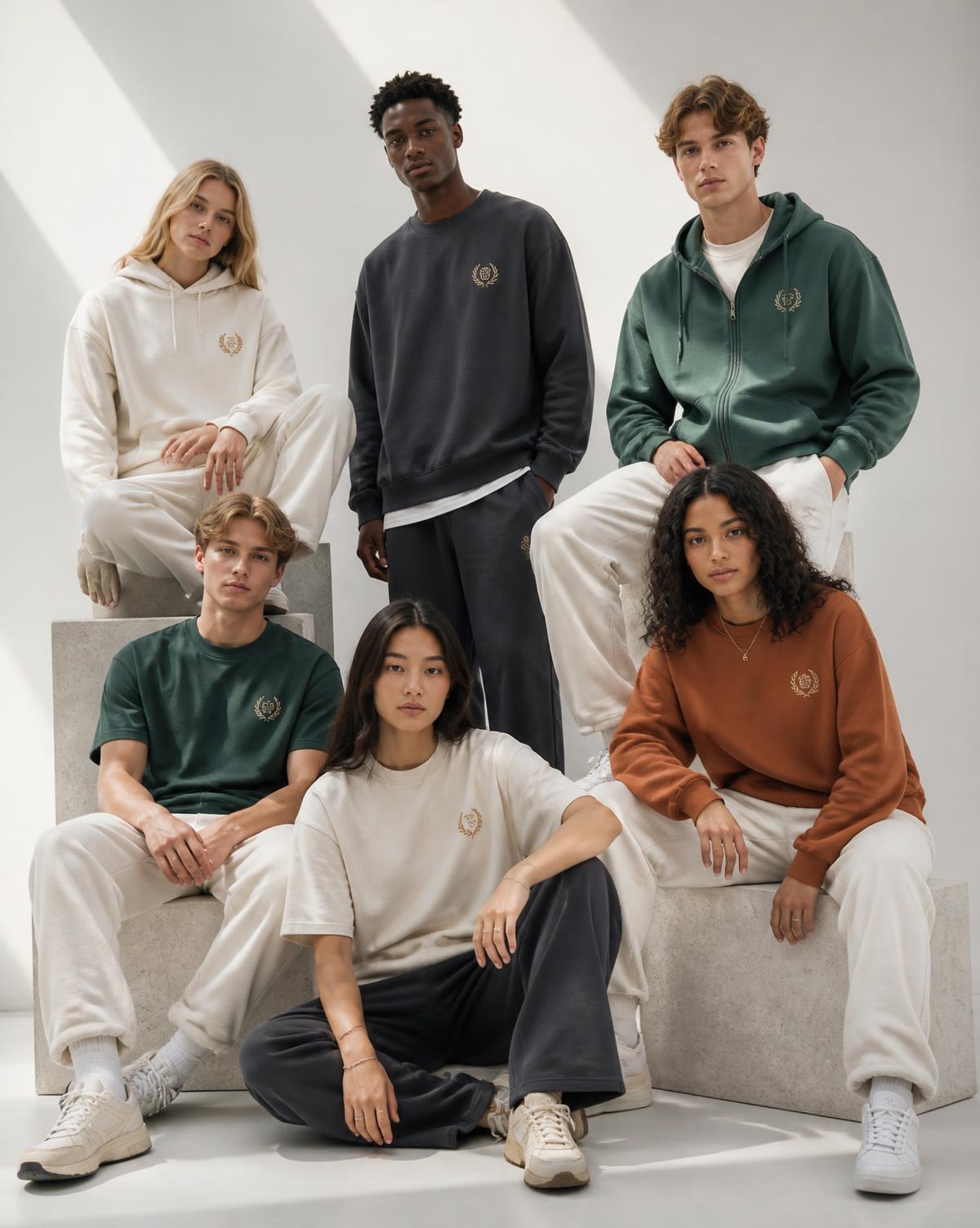 Ungdomar i en sammanhållen kollektion med hoodies, t-shirts och sweatshirts